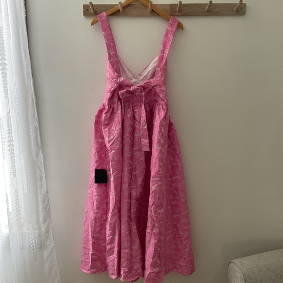 Lulus Rudra Pink Floral Jacquard A-Line Backless Pockets Midi Dress NWT XL - Picture 7 of 16